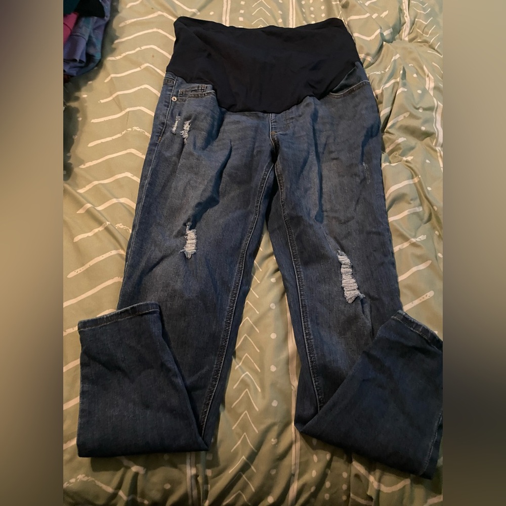 SOLD 5 FOR 20 BUNDLE FOR OFFER Time and Tru Dark Blue Distressed Maternity Jeans